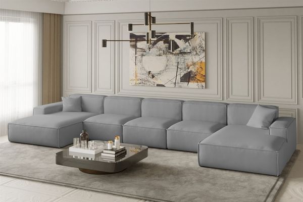 OUTLET Wohnlandschaft U-Form CELES XL in Stoff Opera Velvet Hellgrau
