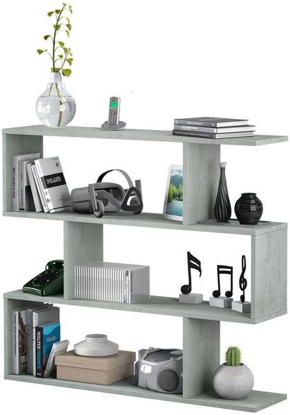 Dmora Amerigo-Bücherregal, niedriges doppelseitiges Bücherregal, Regal mit drei Fächern, modernes Büroregal, 110 x 24 x 97 cm, Betongrau Bild 6