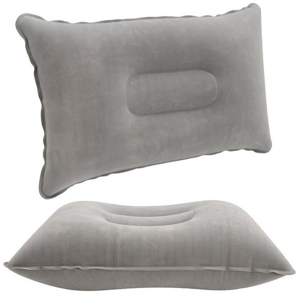 Intirilife Reisekissen, Aufblasbares Kissen in GRAU, 1-tlg, Rechteckiges Kopfkissen zum Aufblasen mit ergonomischer Form