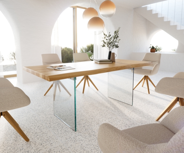 Esstisch Edge 200x100 Eiche Natur Glas Live-Edge