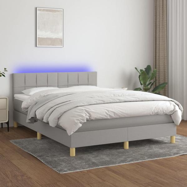 vidaXL Polsterbett mit Matratze & LED Hellgrau 140x200 cm Stoff