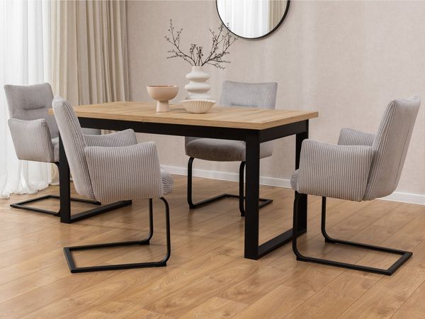 S-Style Möbel Polsterstuhl 2er Set Hera aus grauem Cord mit Freischwinger-Gestell aus Metall