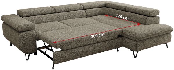 MKS Möbel 'Pablo L-Form' Ecksofa mit Schlaffunktion, verstellbare Kopfstützen, Grau, Struktur, Visco Topper, Links Bild 7
