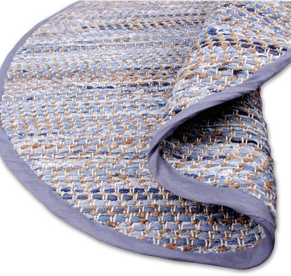 Teppich Läufer Matte Unterlage Vorleger Fußabtreter, breite Auswahl an modernen Fleckerl- und Baumwollteppichen (150cm Ø / Jeans Bone)