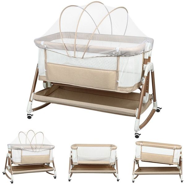 JEOBEST Beistellbett 3 in 1 Beistellbett Stubenwagen Babybett Baby-Reisebett, 6-stufige Höhenverstellung, mit Rollen, Matratze und Moskitonetz