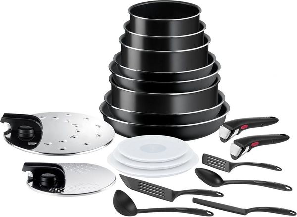 Tefal Ingenio Easy On 20-teiliges Topf und Pfannenset abnehmbarer Griff, stapelbar, platzsparend, Töpfe und Pfannen mit Antihaftversiegelung, einfache Handhabung und Reinigung, L15994