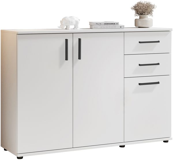 Kommode >BC 1040< 3 Türen, 2 Schubladen, weiß - 120x84x35cm (BxHxT)