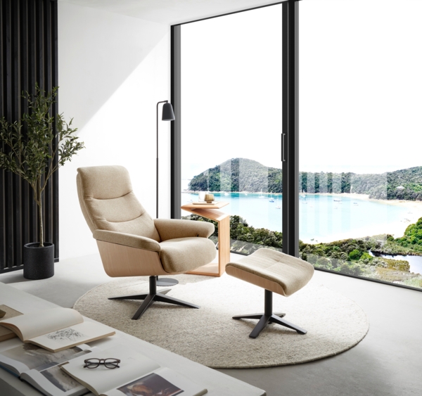 Amasra Loungesessel inkl. Hocker - LAKE slate grey / schwarz matt pulverbeschichtet / walnuss Bild 3