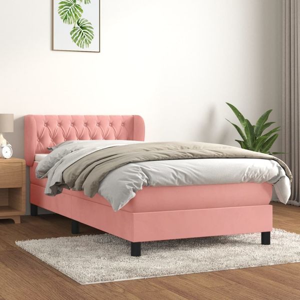 vidaXL Boxspringbett mit Matratze Rosa 100x200 cm Samt 3127660