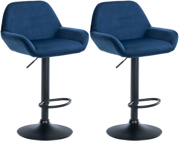 Barhocker 2er Set DUBLIN - Blau, Samt, Schwarz Barhocker mit Lehne Barstuhl Tresenhocker Tresenstuhl Kneipenhocker Kneipenstuhl