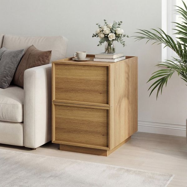 BBWL Nachttisch 1/2 St,2 Schubladen modern grifflos Holz MDF, Beistelltisch Schlafzimmer, Nachttisch Eiche kompakt stabil Staurau
