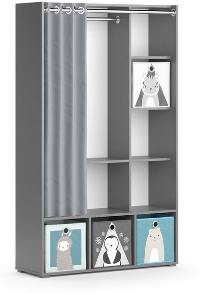 Kinderkleiderschrank Luigi Grau 105.8 x 178.1 cm Mit Faltboxen (grau) Vicco