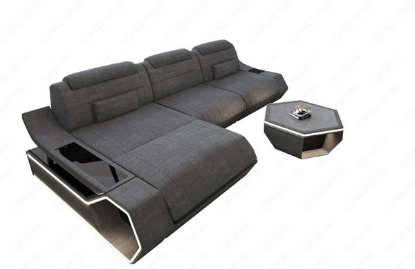 Ecksofa Toscano L-Form Stoff - Strukturstoff - Grau-Schwarz - Links