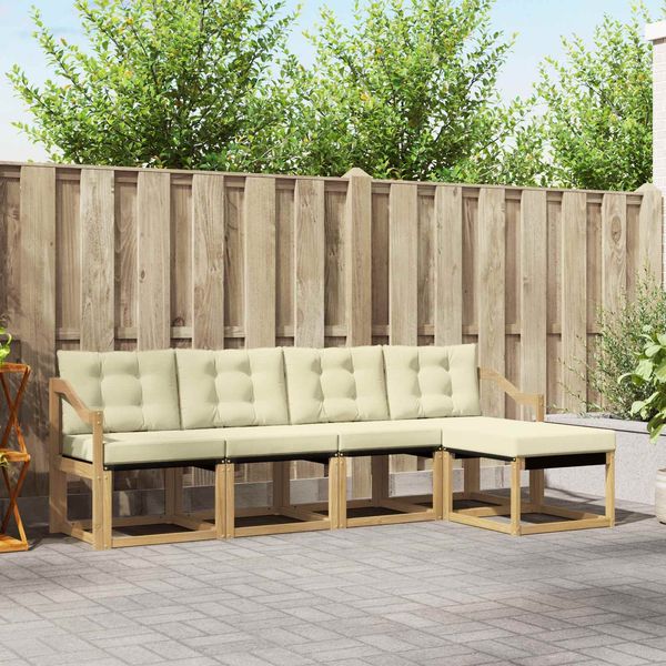 vidaXL Outdoor-Sofagarnitur mit Kissen 5 pcs Weiß und Creme 3389388