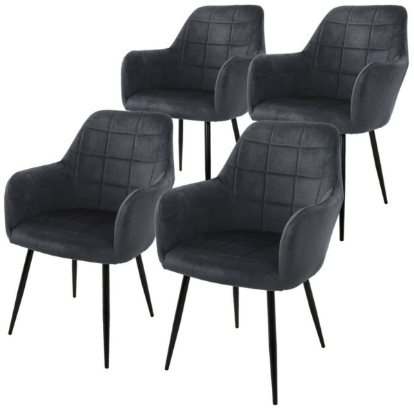 ML-DESIGN Stuhl Esszimmerstuhl ergonomisch & gepolstert Esstischstuhl mit Rückenlehnen (4 St), Wohnzimmerstuhl Dunkelgrau Samtbezug Küchenstuhl Polsterstuhl