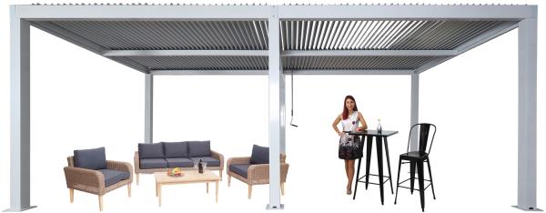 Pergola HWC-L46, Gartenpavillon Lamellen-Pavillon, 11cm-Aluminium-Gestell, Regenrinne sturmfest, 3x6m ~ weiß