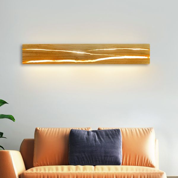 ZMH LED Wandleuchte Innen Wandlampe Modern Holz Flurlampe 3000K Warmweiß 50CM Wohnzimmerlampe Indirekt 8W