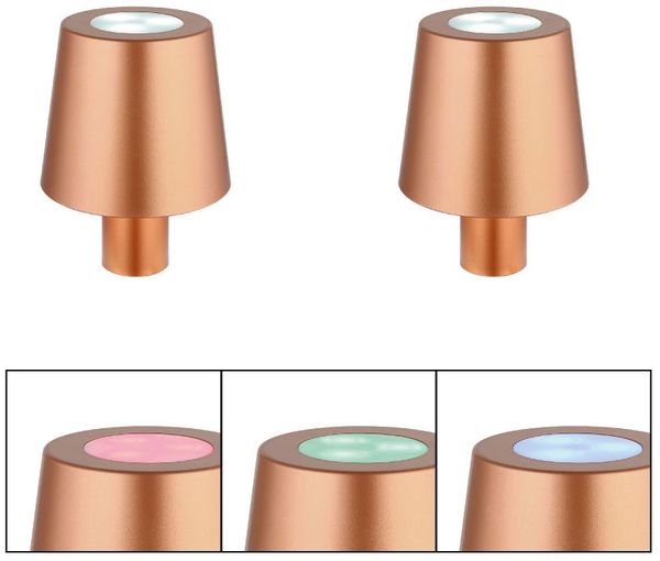 2er Set RGB LED Tischleuchte, Flaschenaufsatz, gold, Touch, H 14 cm