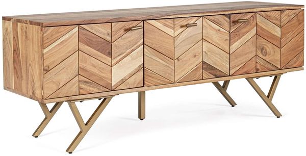 TV-Board Raida aus Akazienholz, modern, Natur, Metallgestell goldfarben, 130 cm