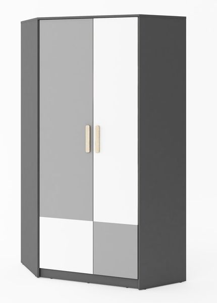 Eckschrank Pok Kleiderschrank 95x95cm graphit grau weiß 2-türig