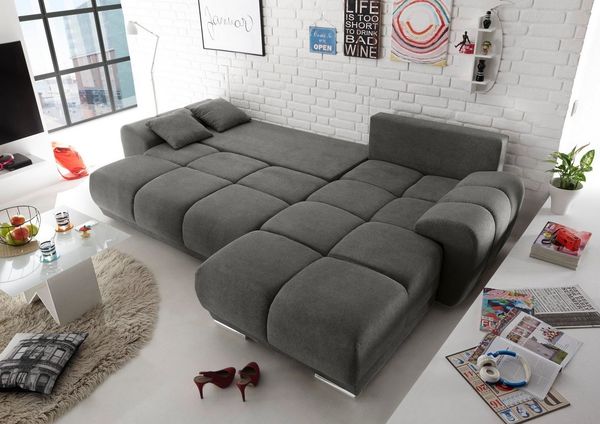 ED EXCITING DESIGN Ecksofa Anton L-Form, mit Bettfunktion, Bettkasten, Rücken- und Zierkissen, universell