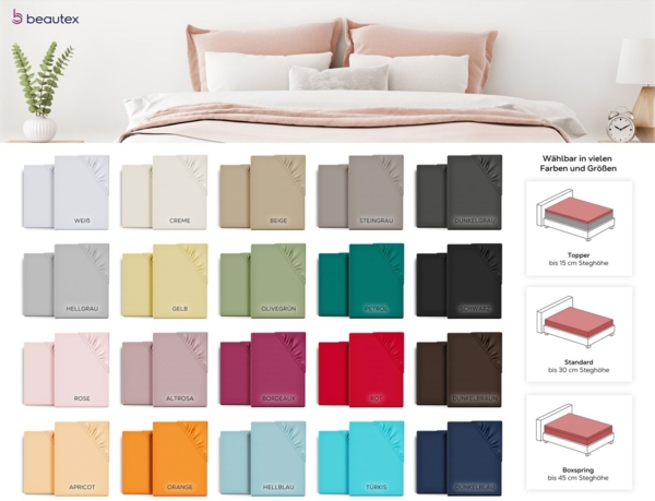 Beautex Spannbettlaken 2er Set Spannbetttuch Bettlaken Premium Baumwolle Jersey 160g/m², Jersey, Gummizug: rundum, (2 Stück) Bild 3