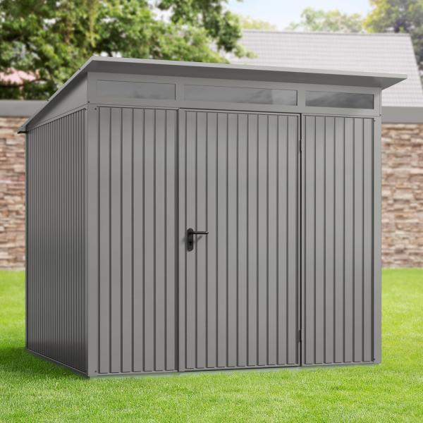 Hörmann Ecostar Metall-Gerätehaus Trend mit Pultdach Typ 2, 238 x 238 cm , graualuminium, 5,7 m²,1-flüglige Tür