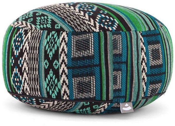 bodhi Meditationskissen Meditationskissen RONDO, ETHNO Collection, Jacquard-Webstoff, schwarz-weiß-grün gemustert