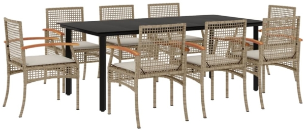 vidaXL 9-tlg. Garten-Essgruppe mit Kissen Beige Poly Rattan 3213637