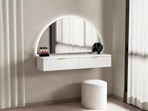 Vente-unique - FRALYN Schminktisch Holz, Platte Weiß - B 35 cm x H 80 cm x L 120 cm