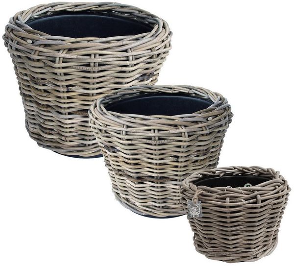 Van der Leeden Blumentopf Pflanzkorb Pflanzentreppe Rattan 3tlg Korb Pflanzkübel (3 St), Indoor & Outdoor, 3 Größen, Rattan, Handmade, ohne Wasserablauf