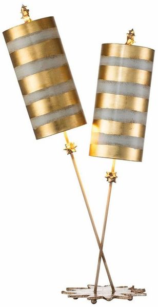 Casa Padrino Luxus Doppel Tischleuchte Gold / Taupe H. 102,7 cm - Luxus Leuchten