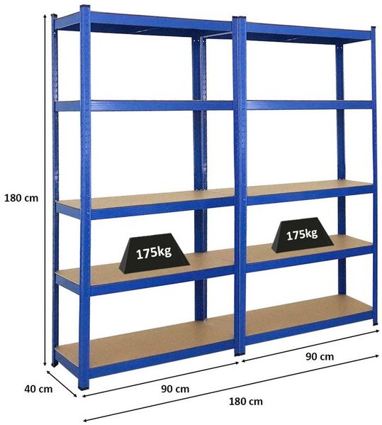 PROREGAL® Schwerlastregal MegaDeal Steckregal Kellerregal GORILLA mit 5 Fachböden Fachlast 175kg, Garagenregal Werkstattregal Lagerregal Lastenregal mit 5 MDF-Fachböden