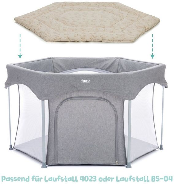 Fillikid Einlage Laufstall 6-eckig Exklusiv | Krabbeldecke Laufgitter 124 cm | Schutzeinlage Laufgitter weich gepolstert | Spieldecke waschbar | Laufgittereinlage