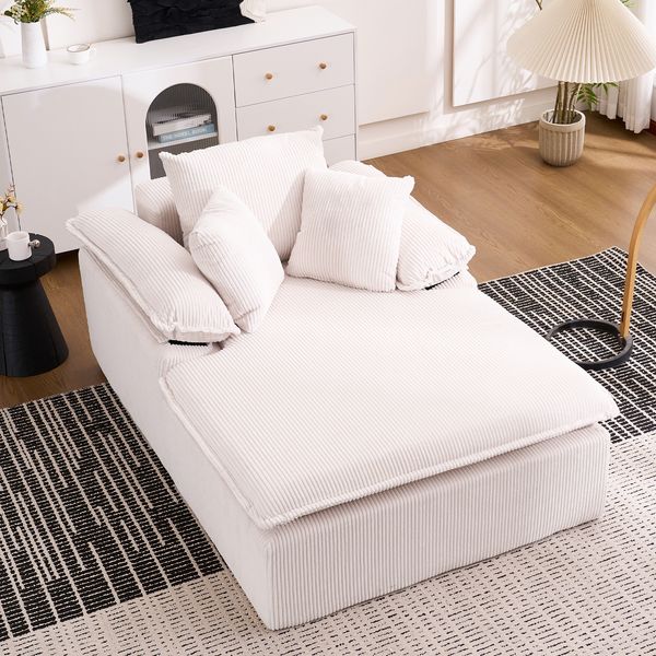 Flieks Relaxsessel Einzelsofa, Lesesessel rahmenlos mit breiten Armlehnen & 3 Kissen, Cord, Beige