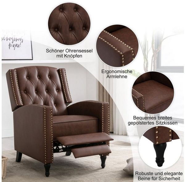 HomeMiYN Relaxsessel Relaxsessel liegefunktion Push Back Sessel Fernsehsessel Wohnzimmer, Verstellbar