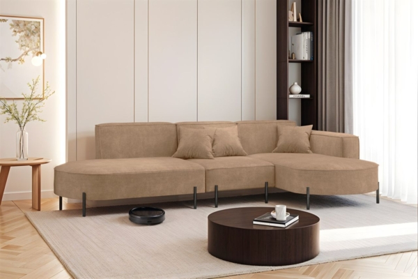 Ecksofa Designersofa VALENCIA in Stoff Noel Braun Ottomane Rechts