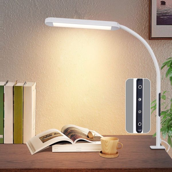ZMH Schreibtischlampe LED Dimmbar - Klemmbar Tischlampe mit Stecker Bürolampe Tageslichtlampe Weiß 5 Farbtemperatur-Helligkeitsstufen 11W Arbeitsplatzleuchte mit Timerfunktion Nachtlicht-Modus