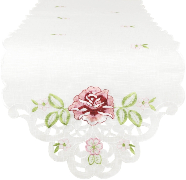 ARSVITA Tischläufer mit Stickerei, mit Blumen oder Schmetterlingen bestickter 35x140cm Läufer für den Tisch, in vielen verschiedenen Designs verfügbar (Farbe: Weinrot - Grün)