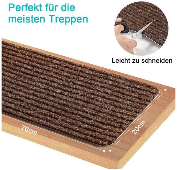 TUWENA Stufenmatte 15 Stück Teppich-Treppenstufen, rutschfest, 20x76 cm