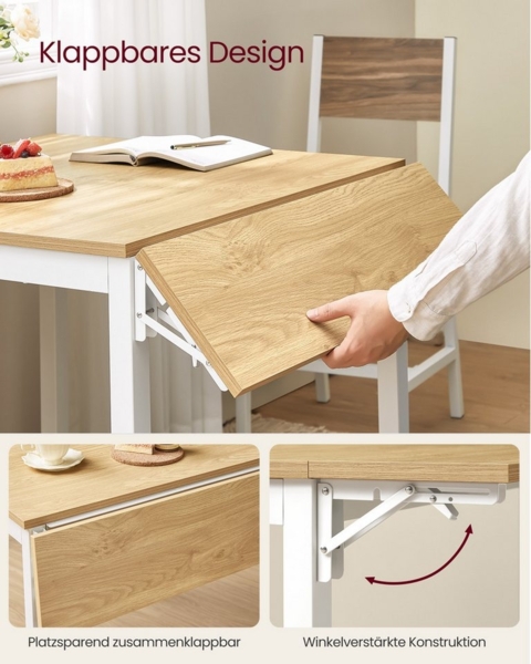 Vasagle Esstisch für 2-4 Personen, klappbar, Holzspannplatte/Stahl Natureichenfarben, 76,2 x 78 x 120 cm, KDT077Y01 Bild 3