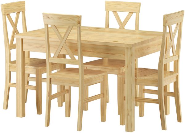 Klassische Essgruppe mit Tisch 75x120cm und 4 Stühle Kiefer Massivholz 90.70-51 A-Set 23