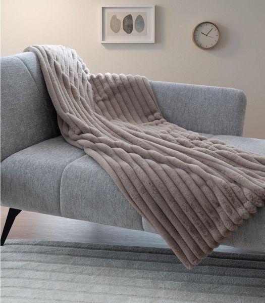 Wohndecke, 150 x 200 cm, Taupe, Polyester, Home4You, in Cordoptik