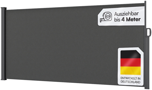 STEELSØN 'Zirella' Seitenmarkise mit Aluminium-Kassette, ausziehbar, 160x400 cm, anthrazit, wetterfest und blickdicht