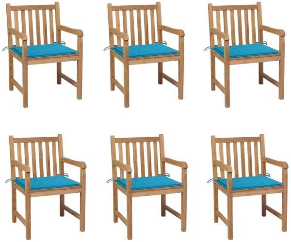 vidaXL Gartenstühle 6 Stk. mit Blauen Kissen Massivholz Teak 3073035