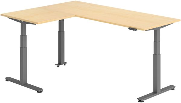 bümö Eckschreibtisch elektrisch höhenverstellbar L-Form: 200x160 cm in Ahorn, Gestell graphit - Stehschreibtisch mit Memory-Steuerung, elektrischer XXL Schreibtisch für die Ecke, XDSMW-2008-3-G