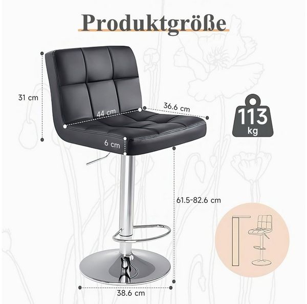SURFOU Barhocker 2er Set Höhenverstellbar PU-Leder mit Lehne Barstuhl Bar Hocker Stool, BarChair Barsessel Küchenstühle mit Rückenlehne Fußstütze Metallrahmen