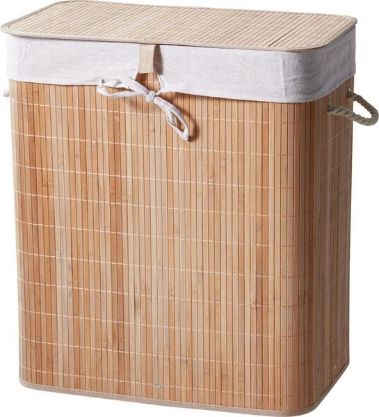 Koopman Wäschekorb Wäschebehälter Bambus 60x50x30 Bambus (1 St), 60x50x30cm, mit Deckel, Faltbar, Tragegriffe, Modern
