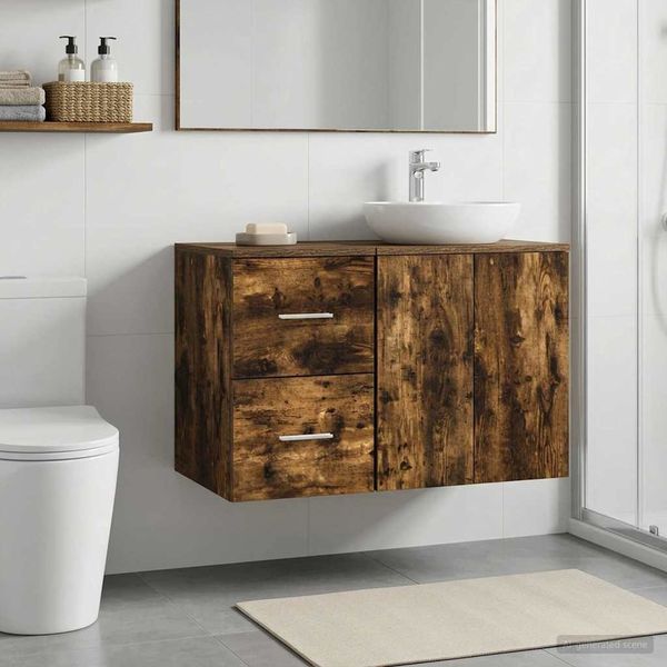vidaXL Badezimmerschrank Inzwischen Geräucherte Eiche 30 x 35 x 50 cm 890362