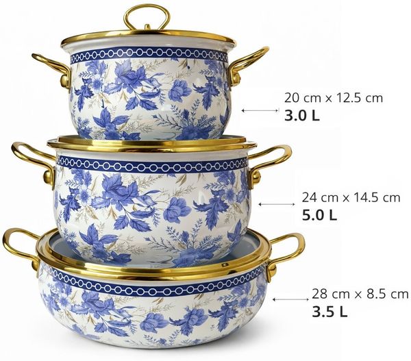 Zilner Topf-Set Kollektion emaillierter 3 Töpfe klassischen Natur inspirierten Designs, Aluminiumguss, Emaille (6-tlg)